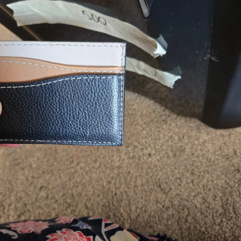 Noonday Collection Leather Card Holder Wallet Black Tan Cream Tri-Color Slim